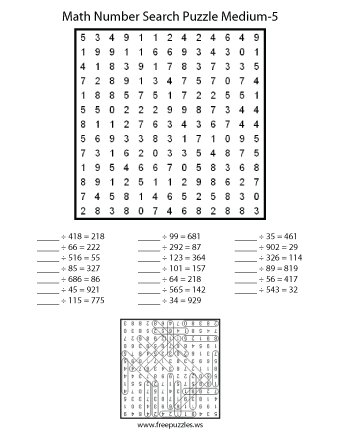Medium Math Number Search Puzzle #5