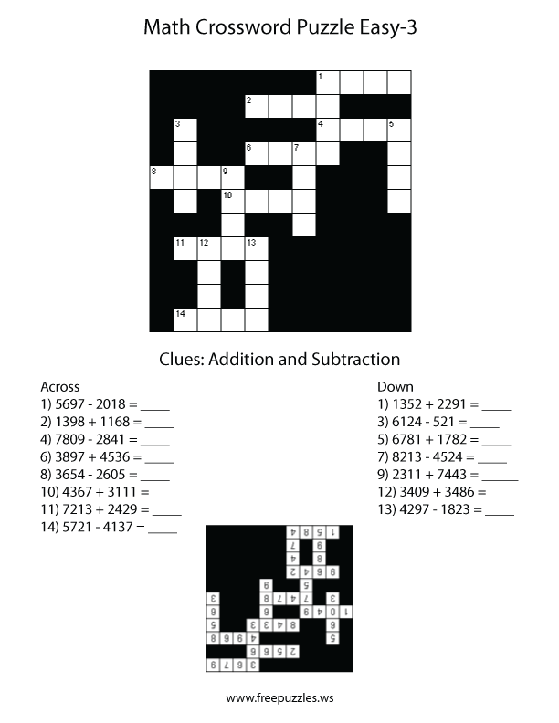 Easy Math Crossword Puzzle #3