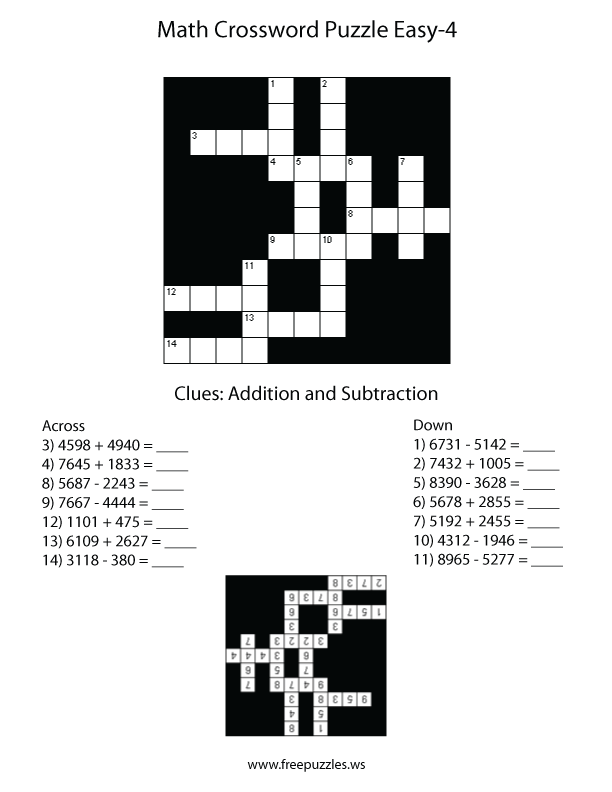 Easy Math Crossword Puzzle #4