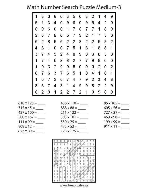 Medium Math Number Search Puzzle #3