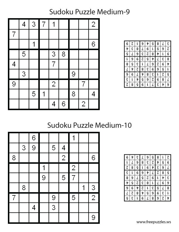 Medium Sudoku Puzzles #9 and #10