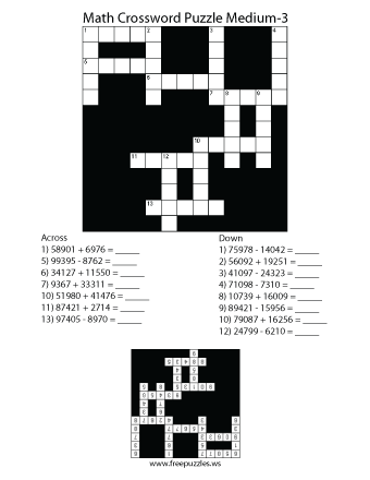 Medium Math Crossword Puzzle #3