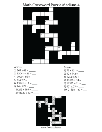 Medium Math Crossword Puzzle #4