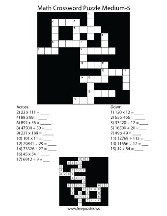 Medium Math Crossword Puzzle #5