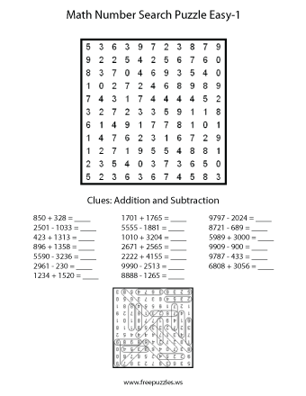 Easy Math Number Search Puzzle #1