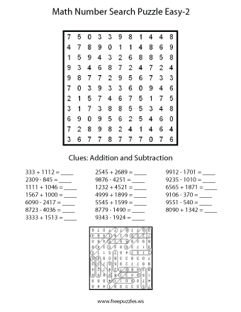 Easy Math Number Search Puzzle #2