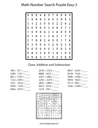 Easy Math Number Search Puzzle #3