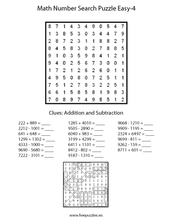 Easy Math Number Search Puzzle #4