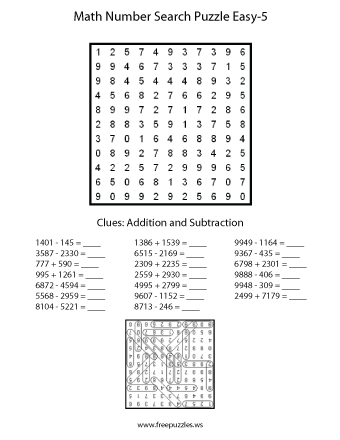 Easy Math Number Search Puzzle #5