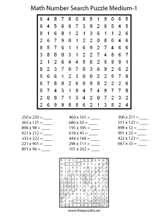 Medium Math Number Search Puzzle #1