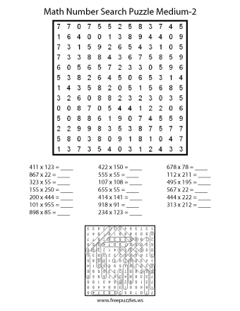 Medium Math Number Search Puzzle #2