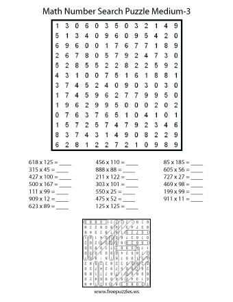 Medium Math Number Search Puzzle #3