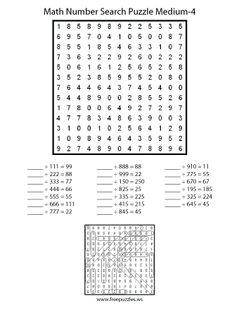 Medium Math Number Search Puzzle #4