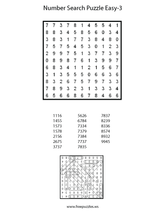 Easy Number Search Puzzle #3
