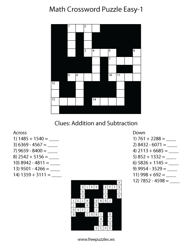 Easy Math Crossword Puzzle #1