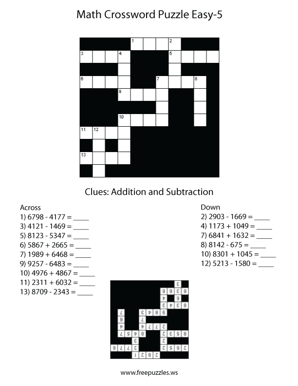 Easy Math Crossword Puzzle #5