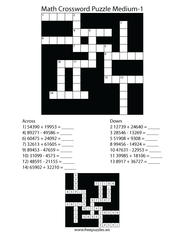 Medium Math Crossword Puzzle #1