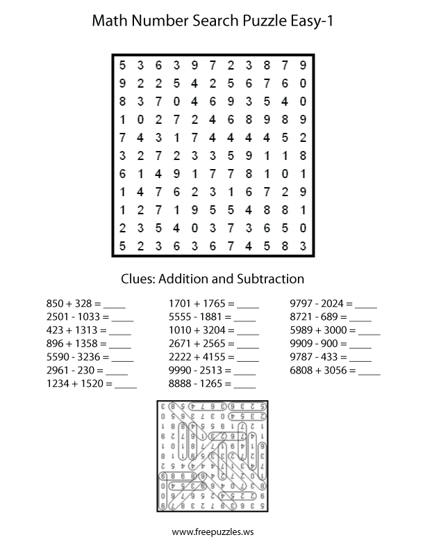 Easy Math Number Search Puzzle #1