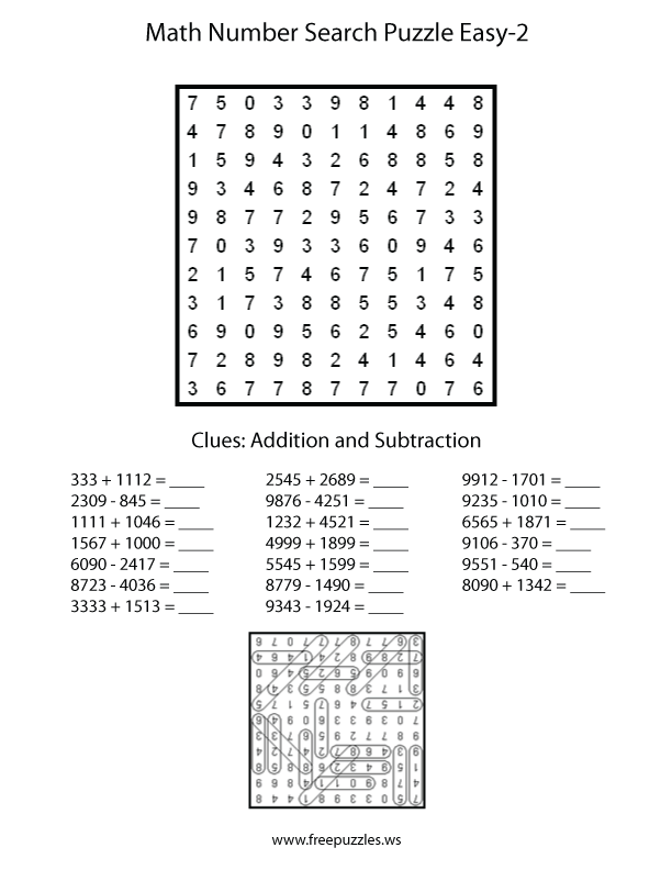 Easy Math Number Search Puzzle #2