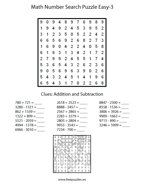 Easy Math Number Search Puzzle #3