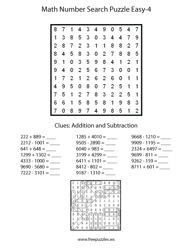 Easy Math Number Search Puzzle #4