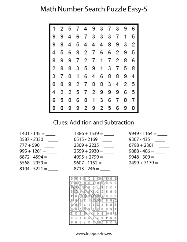 Easy Math Number Search Puzzle #5