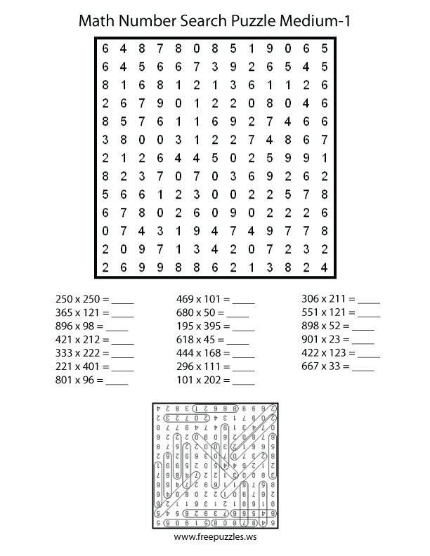 Medium Math Number Search Puzzle #1