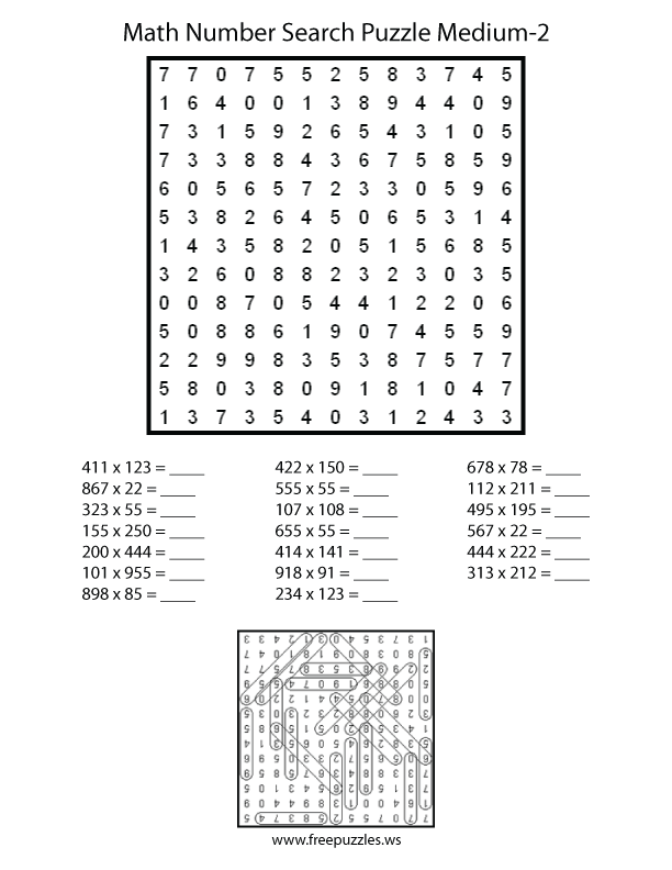 Medium Math Number Search Puzzle #2