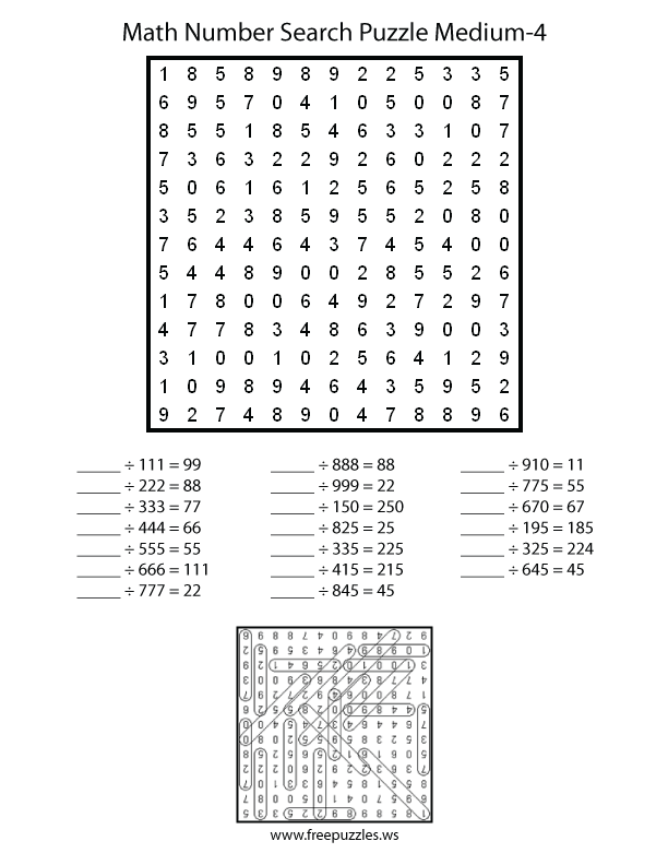 Medium Math Number Search Puzzle #4