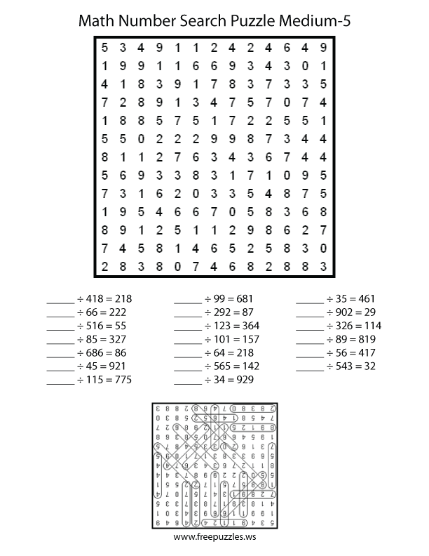 Medium Math Number Search Puzzle #5