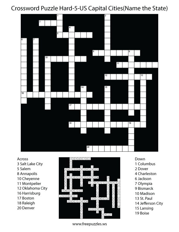 Preview of Hard #5 — US Capital Cities (Name the State)