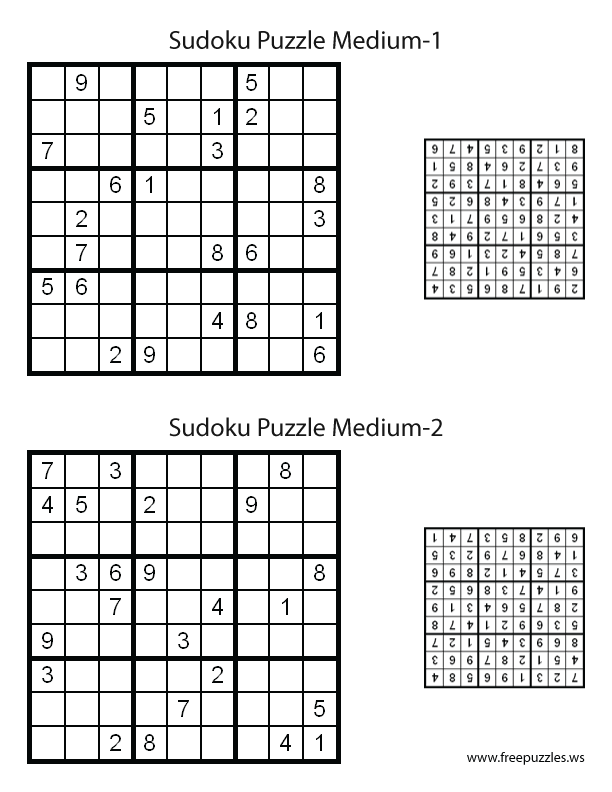 Medium Sudoku Puzzles #1 and #2