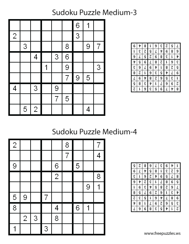 Medium Sudoku Puzzles #3 and #4