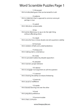 Word Scramble Puzzles Page #1