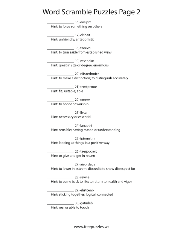 Word Scramble Puzzles Page #2