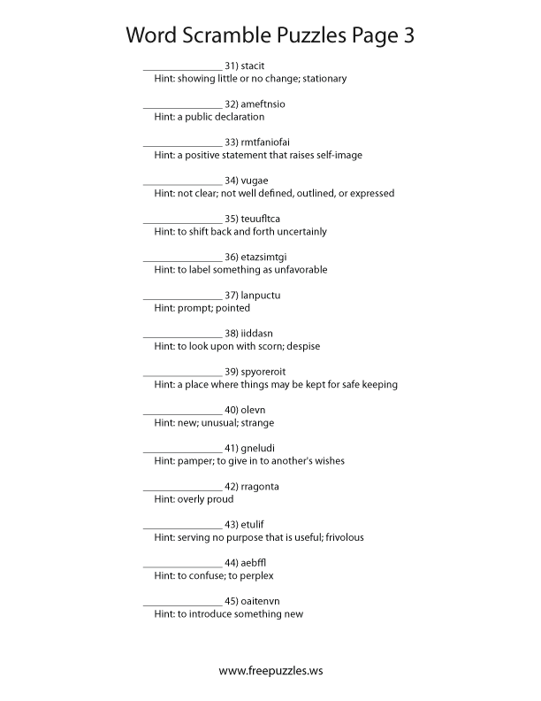 Word Scramble Puzzles Page #3