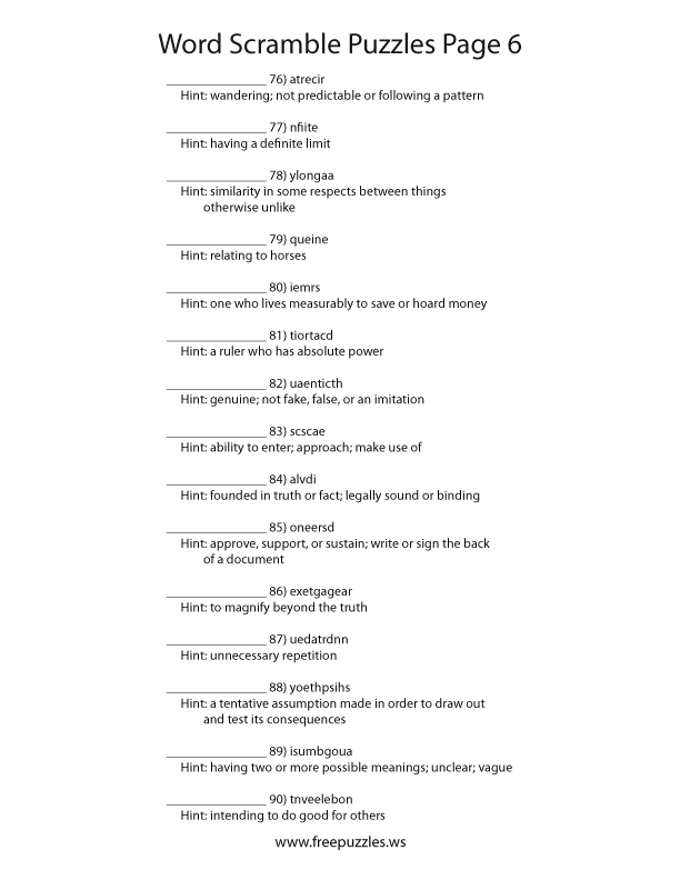 Word Scramble Puzzles Page #6