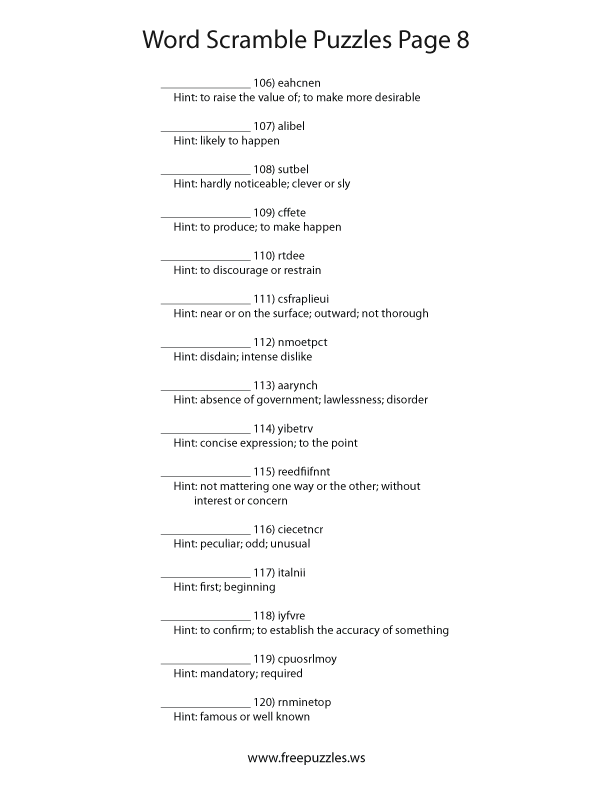 Word Scramble Puzzles Page #8