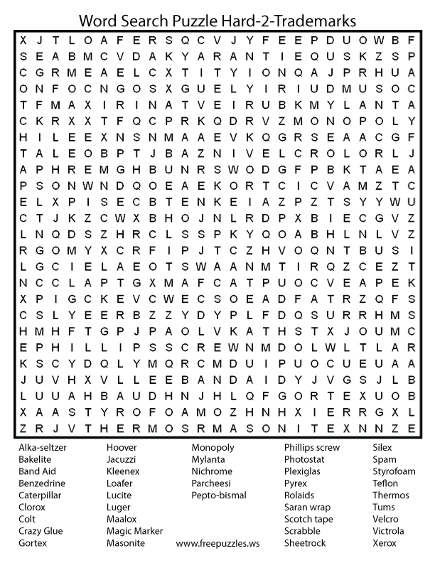 Hard Word Search Puzzle #2