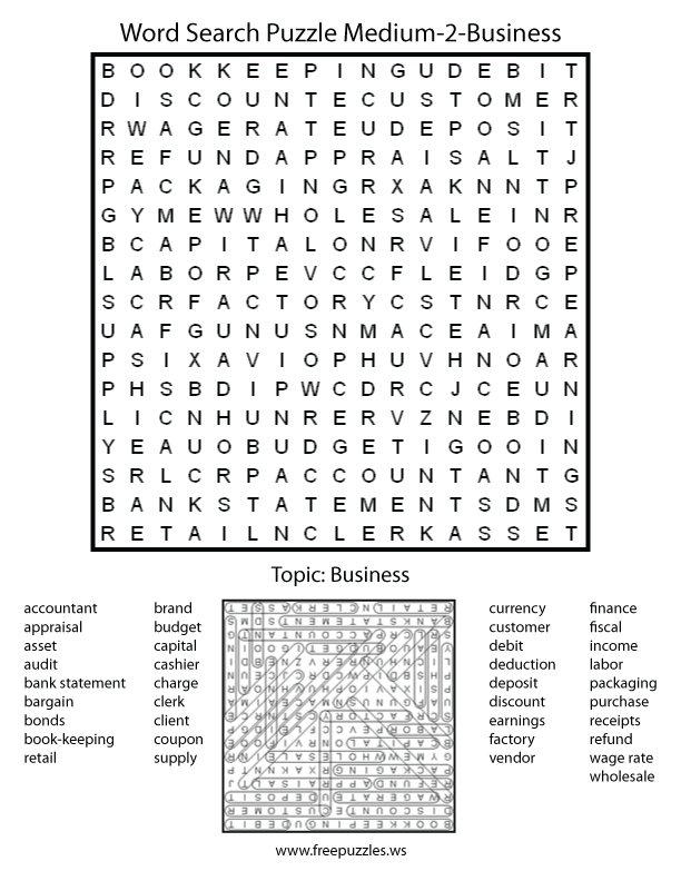 Medium Word Search Puzzle #2